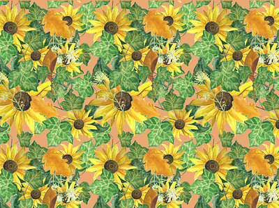 suflowers2 hand drawn illustraion pattern pattern design print design sunflower textile pattern watercolor