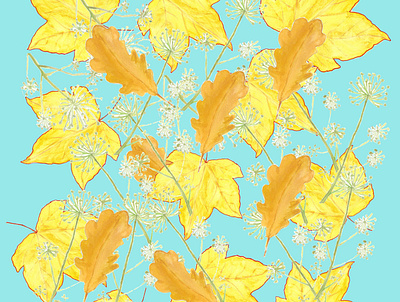 Maple and oak leaf background hand drawn illustraion mapleleaf oak pattern print print design textile pattern typography watercolor