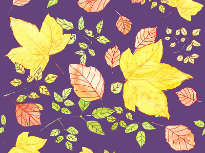 Autumn leaves pattern autumn autumn leaves background design hand drawn illustraion mapleleaf pattern pattern design print textile pattern watercolor