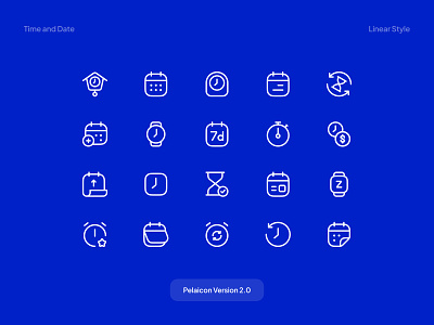 Time and Date Icons - Pelaicon v2.0 android calendar clock date icon icon pack icon set icondesign icongeraphy iconpack iconset ios linear icon minimal mobile pelaicon stopwatch time time and date ui