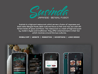 Susinda, a Fusion Restaurant appdesign branding design illustration logodesign marketing menudesign mobileappdesign typography ui ux webdesign website design