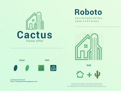 Cactus home offer logo concept brand design cactus clean creative logo flat grid grid logo home line art logodesign minimal logo modern popular real estate simple solid color