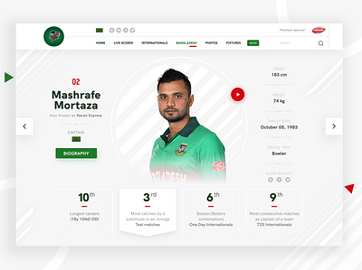 Profile Design, Mashrafe Mortaza 2021 cricket daily ui dailyui6 dailyuichallenge design landing page landing page design mashrafee new design profile profile design ui uidesign uiux user experience user interface