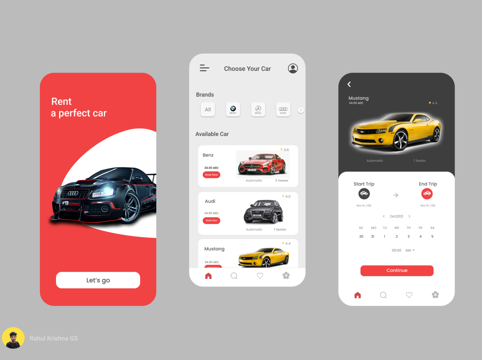 Rent a car App Ui by RAHUL KRISHNA GS on Dribbble