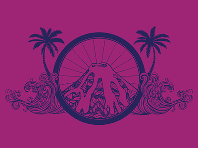 Big Island Bike Shop Shirt Design bicycle bike wheel hawaii lava ocean palm tree texture tropical volcano waves