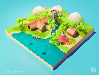 Lowpoly Island 3d 3d illustration creative design graphicdesign illustration isometric design lowpoly3d typography ui uidesign