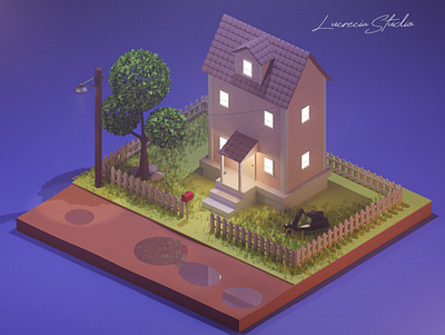 Classic House at Night 3d art 3d design 3d illustration blender 3d creative design graphic design isometric design