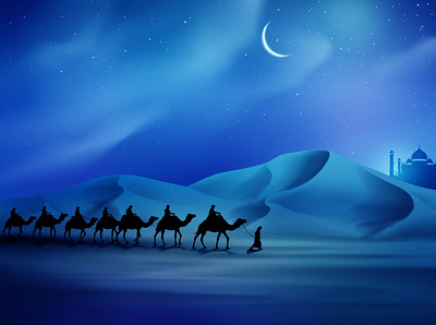 Arabian traveller by camel through the desert arabian camel desert islamic islamic art islamic design mosque traveller