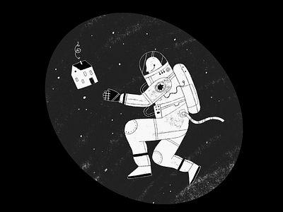 Homesick - Illustration astronaut black colors creative home house illustration illustration art illustrations kids book kids illustration lineart procreate