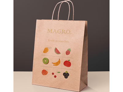 Fruit smoothie packaging design. 🍌🍒🍑🍎🥝🍓🍉🥭 branding design flat fruit graphic design illustration logo minimal packaging design paper bag smoothie vector