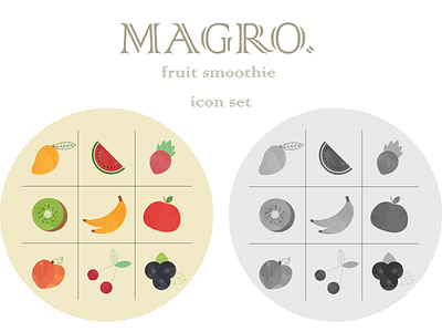 Fruit icon set. 🍌🍒🍑🍎🥝🍓🍉🥭