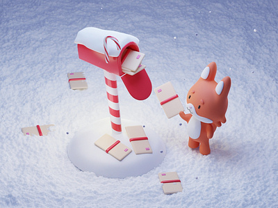 X-mas Mailbox and Foxie 3d blender christmas design illustration x mas