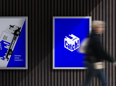 «Сatch!» - poster design a4 blue branding catch citylight corporate courier delivery design freight graphic design identity illustration logo parcel placard poster shipping transportation typography