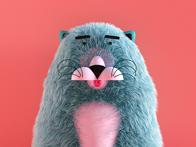 Fuzzito - fluffy-blue mystery cat, 3D cartoon character