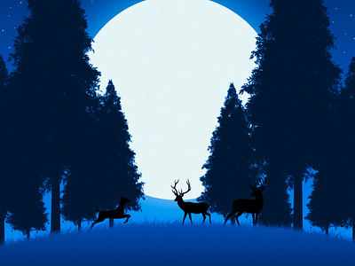 Cold Night blue colors design forest illustration moon night photoshop