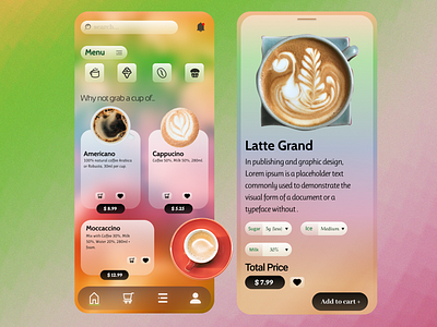Trendy Coffee&Dessert App Design (2021) coffee coffee app dessert app glassmorphism luxury app uidesign uiuxdesign