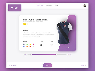 Gifty - gift search e commerce filter gift goods gradient nike purple search shop sports ui ux