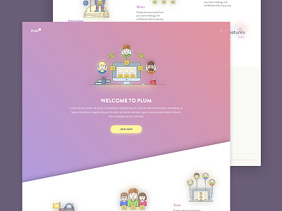 "Plum" - Landing page design cta fresh icons illustration landing page people plum purple sleek