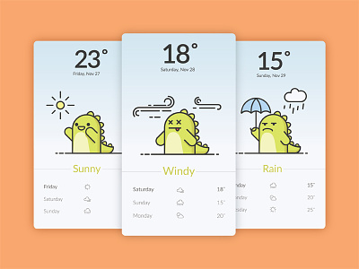 Funny Dino illustration weather app app cartoon dino fun funny illustration mobile weather