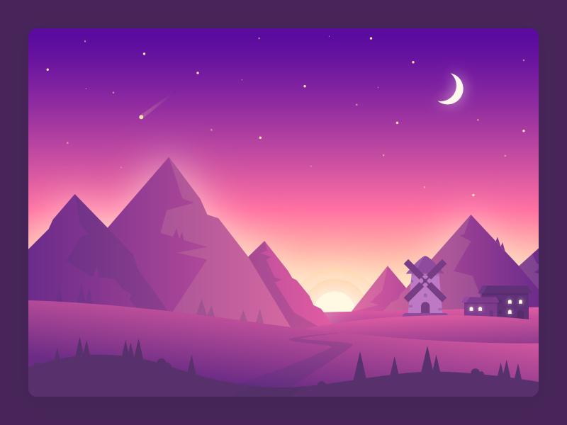 Landscape illustration mountains view night landscape illustration