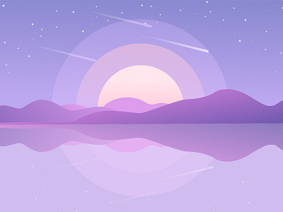Stars are falling, make your wishes fun illustration landscape mountains sketch stars water