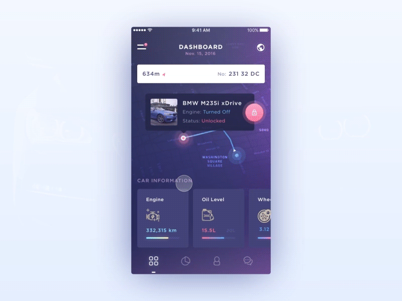 Car control app profile page