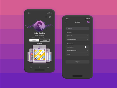 User Profile + Settings app dark design mobile mobile app profile sketch ui user user profile
