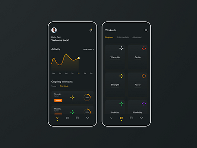 Workout Tracker activity app dark dark mode design exercise mobile mobile app mode progress sport tracker training ui workout workout tracker