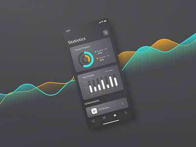 Statistics screen app chart chartline dark design mobile mobile app statistics tile ui