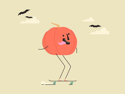 Pumpkin Dude autumn bats design dude halloween illustration illustrator october pumpkin skateboard skateboarder spooky vector