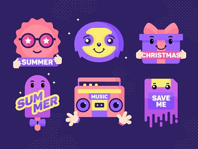 Various Stickers art direction christmas design graphicdesign illustration music save me sloth sticker sticker design stickers summer