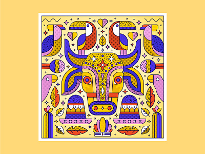 Columbia Style Illustration | Bull art direction artwork bull carnival columbia design graphicdesign illustration lineart parrot vector