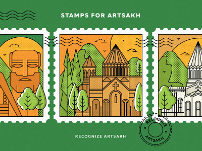 Stamps for Artsakh armenia armenian church artsakh artsakh illustration artsakh strong artwork church design design graphicdesign illustration landscape lineart peace for artsakh recognize artsakh town vector