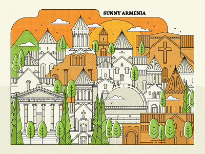 Armenia architecture armenia armenian church art direction artwork church design come to armenia design garni graphicdesign illustration landscape lineart mountains peace for armenia town vector yerevan