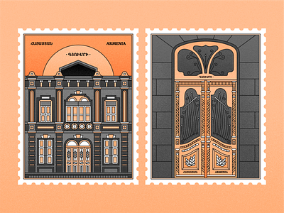 Postage Stamps of Gyumri | Armenia architecture armenia buildings come to armenia come to gyumri design doors graphicdesign gyumri illustration lineart postage postage stamps stamp vector