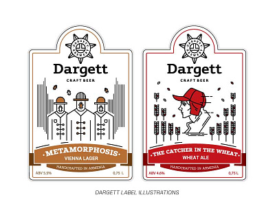 Dargett Beer Labels #1 armenia beer brewery illustration kafka labeldesign lineart metamorphosis packaging salinger thecatcherintherye yerevan