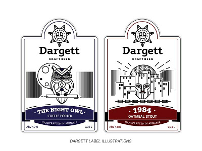 Dargett Beer Labels #2 1984 beer brewery illustration labeldesign lineart orwell owl packaging