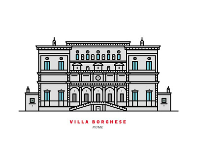 Villa Borghese artwork building graphicdesign illustration italy line lineart rome vector villaborghese