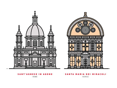 Sant'Agnese in Agone | Santa Maria dei Miracoli artwork graphicdesign icon illustration italy line rome vector vectorart venice