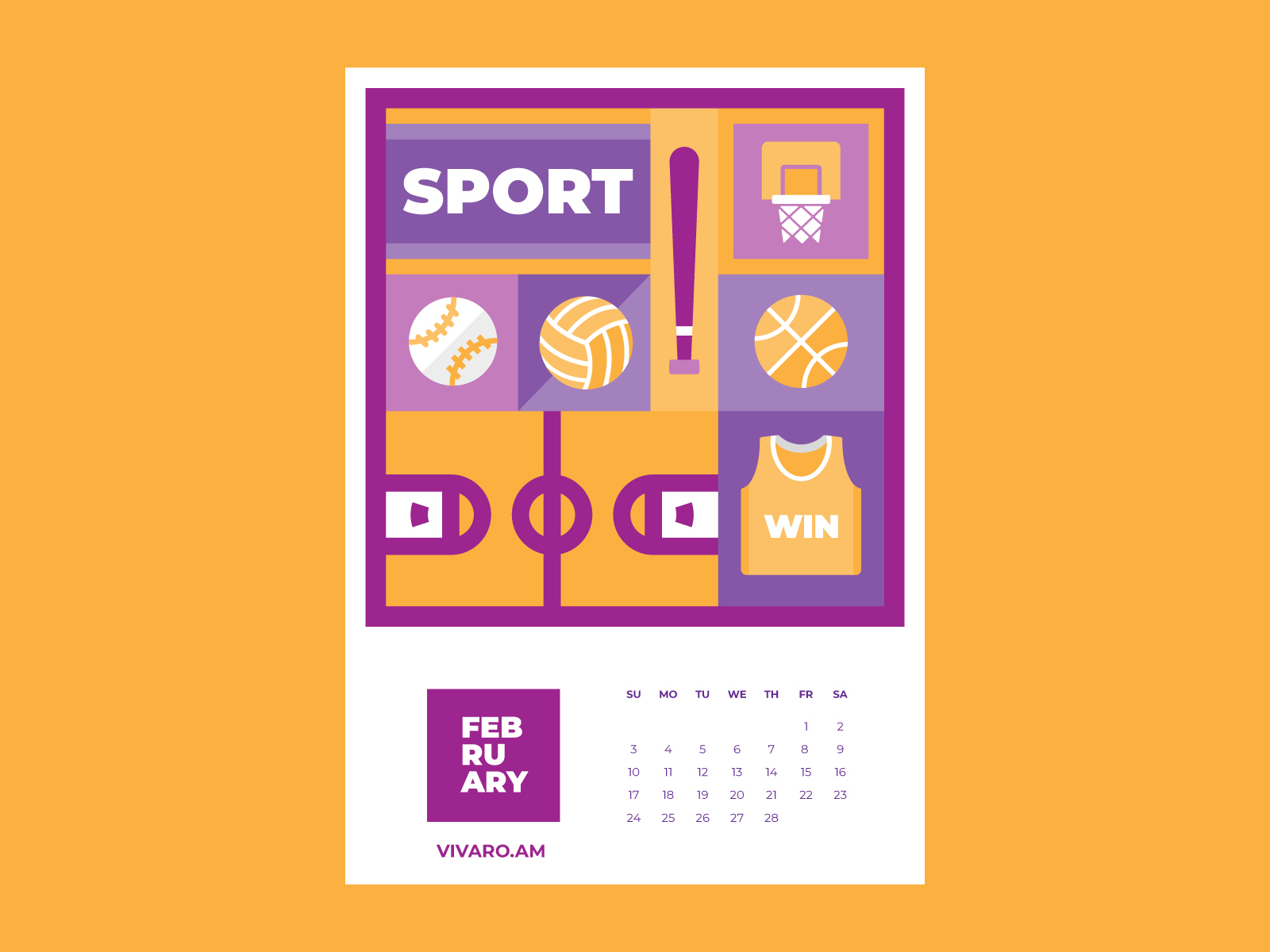 Calendar for Vivaro - February art direction basketball bet calendar calendar 2019 calendar design design flat design graphic design illustration sport vector