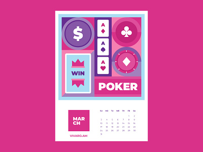 Calendar for Vivaro | March art direction calendar calendar 2019 calendar design design flat design graphicdesign illustration playing card poker vector