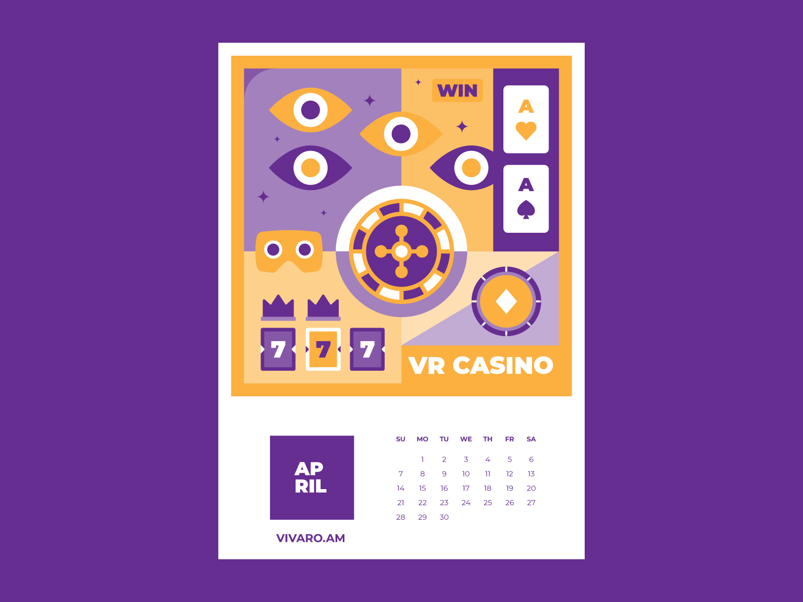 Calendar for Vivaro - April art direction calendar calendar 2019 calendar design casino design flat design graphicdesign illustration playing card vector