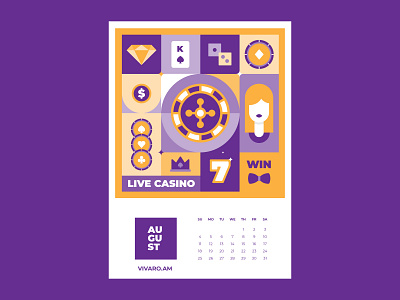 Calendar for Vivaro | August art direction artwork betting calendar calendar 2019 calendar design casino design graphicdesign illustration livecasino playingcards vector win