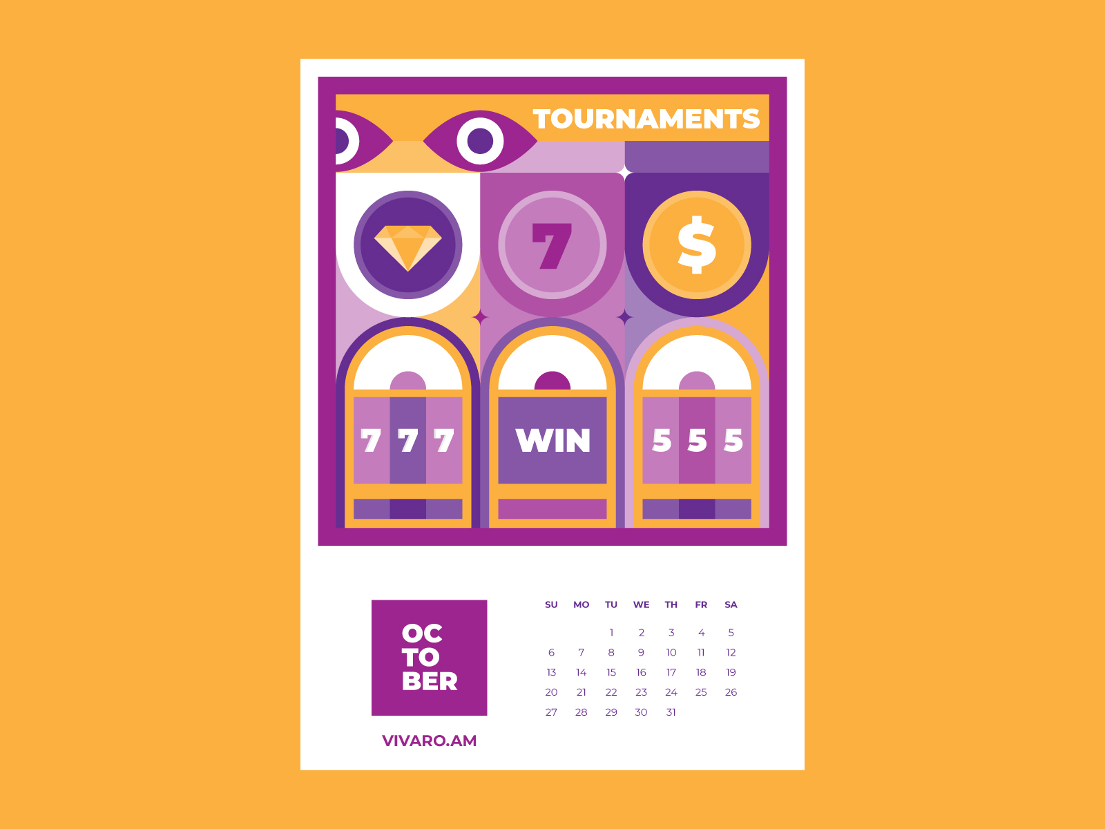 Calendar for Vivaro - October art direction artwork betting calendar calendar 2019 calendar design casino design flat design graphicdesign illustration tournaments vector vector artwork win