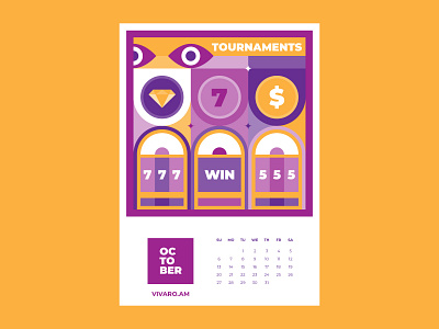 Calendar for Vivaro | October art direction artwork betting calendar calendar 2019 calendar design casino design flat design graphicdesign illustration tournaments vector vector artwork win