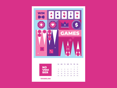 Calendar for Vivaro | November art direction calendar calendar 2019 calendar design casino design flat design games graphic design illustration playing cards vector vector artwork win