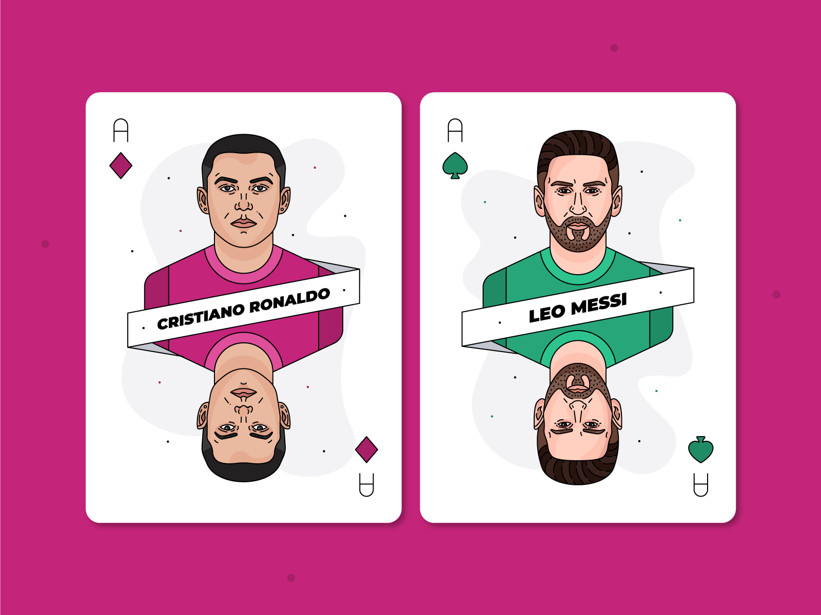 Cristiano Ronaldo & Lionel Messi / Playing Cards barcelona card design designer football footballer footballplayer graphicdesign illustration juventus line lineart playing card playingcards soccer vector