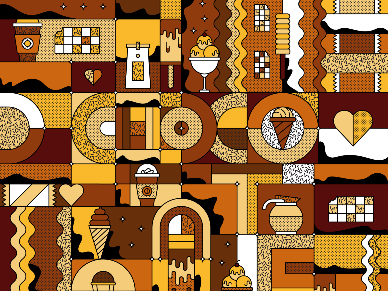 World Chocolate Day art direction chocolate coffee coffee cup coffeeshop design graphicdesign ice cream illustration lineart lines pattern vector