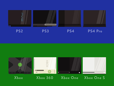 Playstation vs Xbox flat flat design playstation ps2 ps3 ps4 xbox xbox 360 xbox one xbox one s
