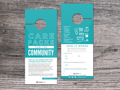 door hangers branding care packs charity church community door hanger mariners church marketing print